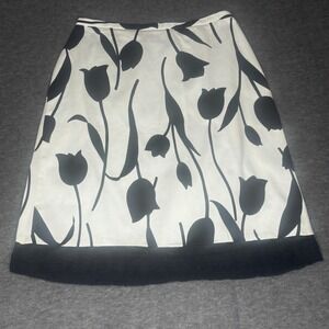 Grace Elements Floral White Black Lace Trim Cotton Skirt Womens Size 6